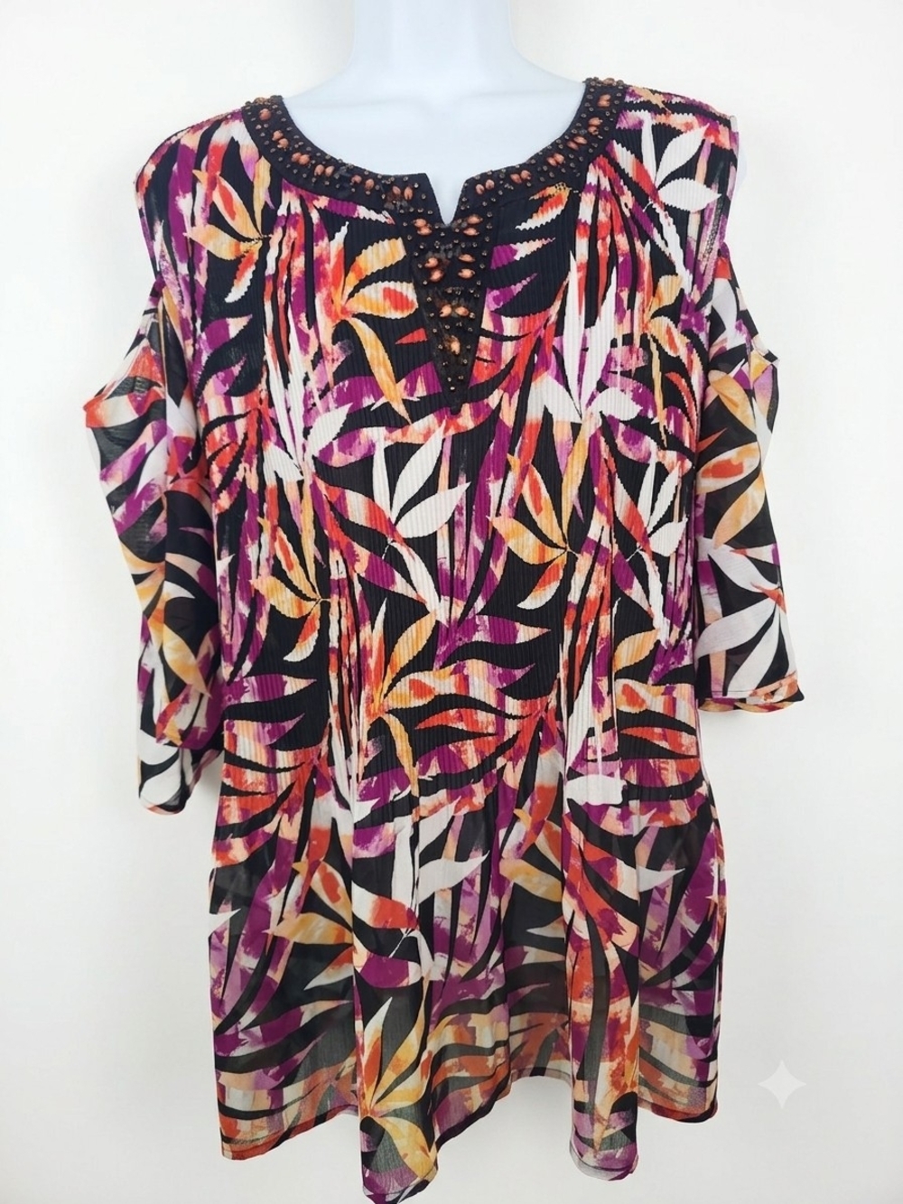 4x Plus Size Women’s Cold-Shoulder Tunic Top Blouse Black Purple Catherines